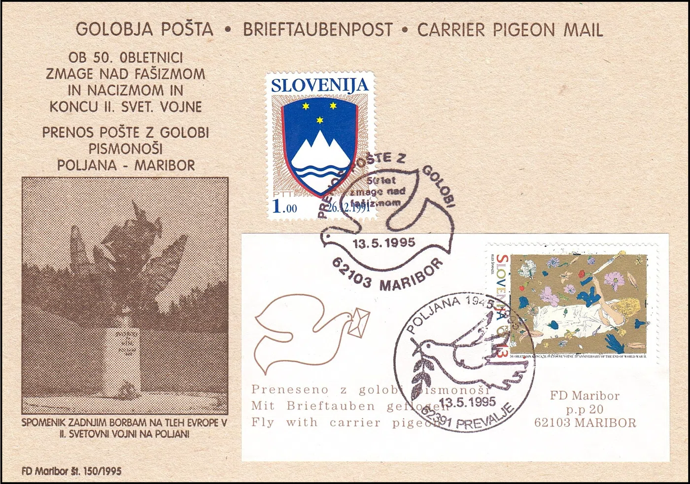 POLJANA 1945 -1995, PRENOS POŠTE Z GOLOBI